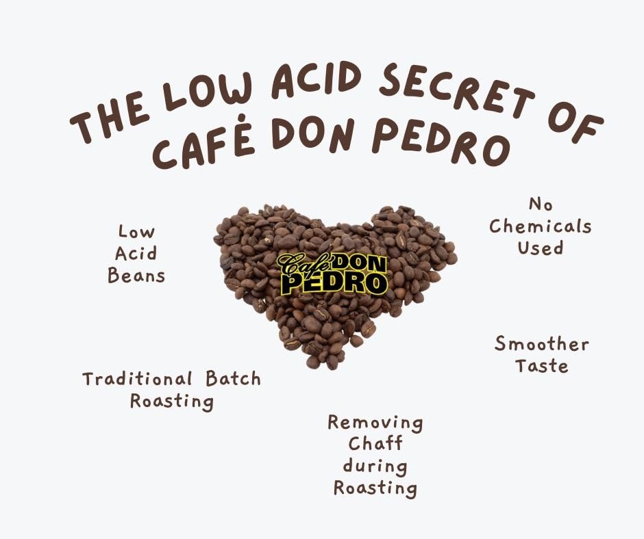Cafe Don Pedro American Roast Naturally Low Acid Coffee - 34.5 Ounce Large Can for Coffee Lovers with Sensitive Stomachs - Delicious, Smooth Flavor, Medium Roast Stone Ground Coffee