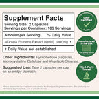 Mucuna Pruriens Extract Capsules - Dopamine Boosting Supplement - 210 Count, 1,000mg Per Serving, 20% (from Velvet Bean) (for Mood and Motivation Support) Third Party Tested by Double Wood
