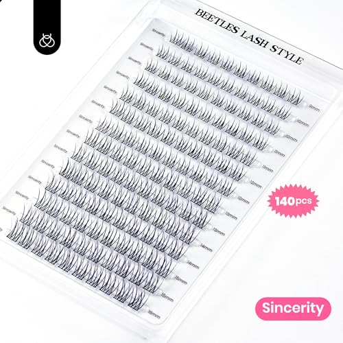Beetles Lash Clusters 9-16mm Cluster Eyelash Extensions 140pcs Individual Lashes Natural False Eyelashes CC Curl Eyelash Clusters DIY Wispy Cluster Lashes Sincerity (CNS002, 9-16mm)