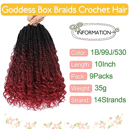 Fulcrum Goddess Box Braids Crochet Hair 10 Inch, 9 Packs Boho Box Braids Crochet Hair for Women, Pre-looped Bohemian 3X Crochet Braids with Curly Ends (10Inch, 1B/99J/530#)