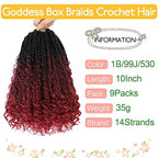 Fulcrum Goddess Box Braids Crochet Hair 10 Inch, 9 Packs Boho Box Braids Crochet Hair for Women, Pre-looped Bohemian 3X Crochet Braids with Curly Ends (10Inch, 1B/99J/530#)