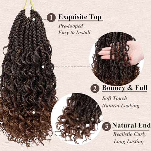 Goddess Box Braids Crochet Hair 10 Inch Bohemian Box Braids Crochet Hair with Curly Ends Boho 3X Synthetic Crochet Braiding Hair for Women (7 pack, 1b/30#)