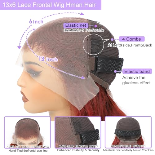 30 Inch Reddish Brown Lace Front Wigs Human Hair 13x6 Body Wave Lace Front Wig 180% Density 33# Lace Frontal Wigs Human Hair Pre Plucked with Baby Hair for Women Auburn Brown Human Hair