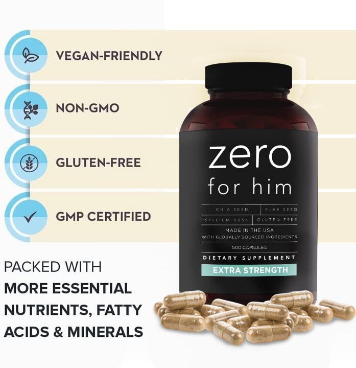 California Basics Fiber Supplements for Men (500 Count) - Daily Dietary Chia Flaxseed Psyllium Husk Vegan Capsules - High Fiber Supplement Pills Zero for Him Extra Strength Pills