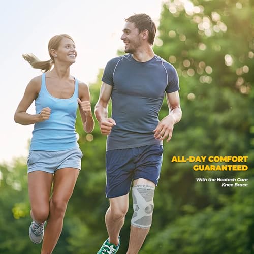 NeoTech Care Knee Support Brace - Breathable - Men, Women, Right or Left (Gray, Size M, 1 Pair)