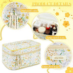 Zeyune 2 Pcs Cotton Quilted Makeup Bag for Women, Large Travel Coquette Cosmetic Bag, Aesthetic Cute Floral Toiletry Skincare Organizer(Yellow Flower)