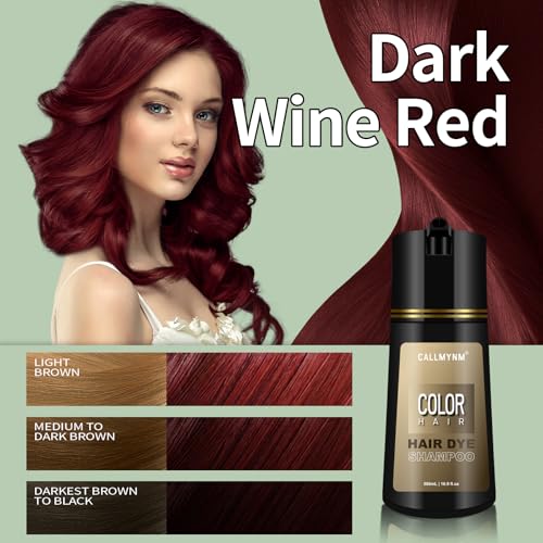 Hair Dye Shampoo for Gray Hair,3 In 1 Natural & Long-Lasting Hair Color Shampoo, Instant Magic Hair Dye, Champu Para Canas, Herbal Treated for Men Women,16.9 fl.oz (Dark Red Wine)