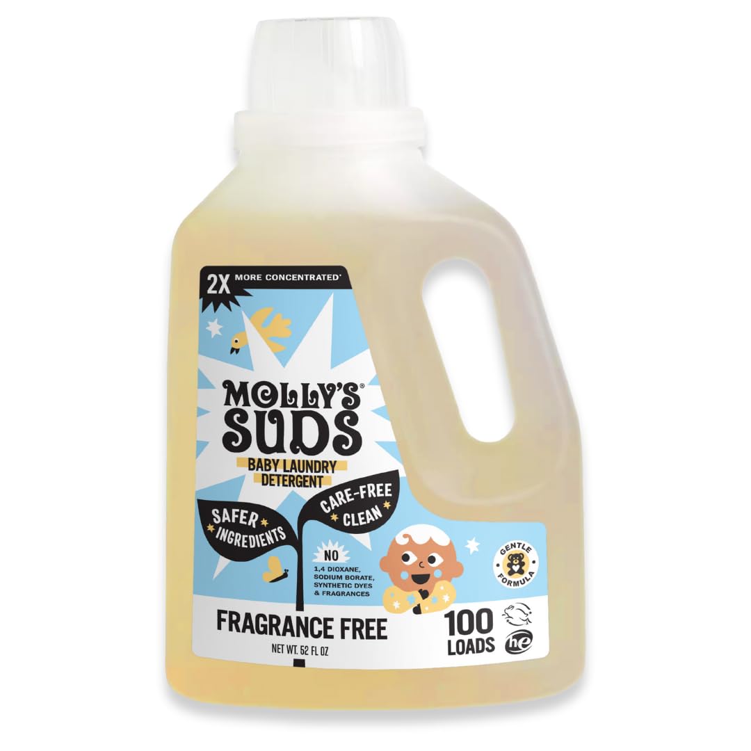 Molly's Suds Baby Liquid Laundry Detergent | Removes Formula, Poop & Spit-Up Stains | Extra Gentle for Infants, Babies, Toddlers (Fragrance Free, 100 Loads)