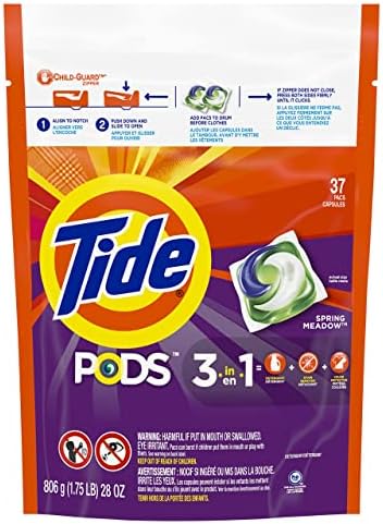Tide PODS Laundry Detergent Soap Pods, Spring Meadow, 37 Count (Pack of 3 Bag Value Pack), Total 111 Count, HE Compatible