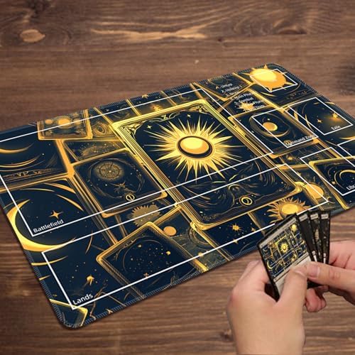 MTG Playmat with Zones Magic Card Playmat Game Mat,TCG & CCG Card Games Mat with Free Storage Bags Size 24 x 14 Inches (with Zones,Card)