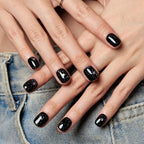 GLAMERMAID Press on Nails Extra Short Squoval, Spring Summer Handmade Glitter Black Star Gel Glue on Nails, 24Pcs Glossy Round Reusable UV Finish Fake Nails Acrylic False Nails Manicure Kits for Women