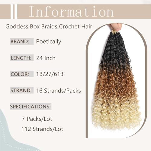 24 Inch Goddess Box Braids Crochet Hair Ombre Blonde Boho Braids Crochet Hair 7packs Crochet Braids With Curly Ends Three Tone Ombre Crochet Boho Braids Pre Looped Goddess Braids Crochrt Hair