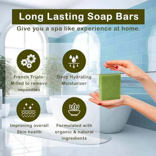 Eucalyptus Scented Natural Soap Bars (6 Bars), 3.5oz Moisturizing French Triple Milled Soap Bars Enriched with Shea Butter - Pure Plant Oil Bath & Body Soap Bars