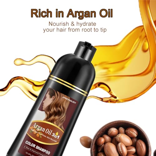 Fvquhvo Red Hair Dye Shampoo 3 in 1, Argan Oil Instant Hair Color Shampoo, Long Lasting Red Hair Shampoo, Semi-Permanent Red Hair Dye, Shampoo Hair Dye Easy to Use (Red Wine)