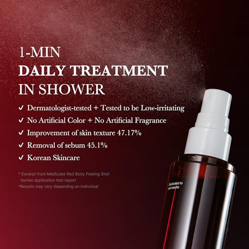 medicube Red Body Peeling Shot, Body Spray Cleanser for Strawberry skin, AHA + BHA + Succinic Acid Helps Reduce Body Breakouts and Bumpy Skin, Smoothing and Exfoliating, 3.88 oz.