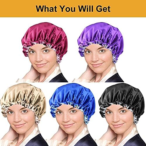 Satin Bonnet Silk Bonnet Hair Bonnet for Sleeping Bonnets for Black Women - 5pcs Large Adjustable Bonnet for Curly Hair