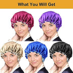 Satin Bonnet Silk Bonnet Hair Bonnet for Sleeping Bonnets for Black Women - 5pcs Large Adjustable Bonnet for Curly Hair