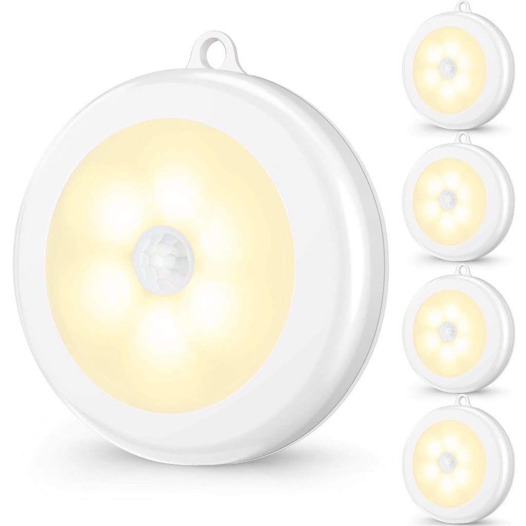Mlambert 4 Pack Motion Sensor LED Night Light, Cordless Battery-Powered Stick-on Magnet Closet Lights, Safe Lighting for Stairs, Cabinet, Neutral White