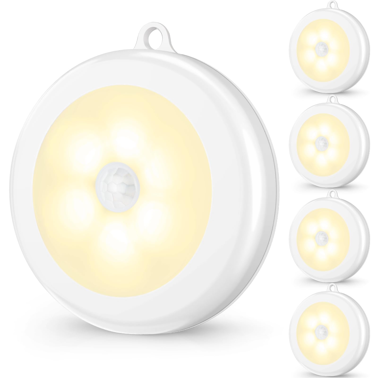 Mlambert 4 Pack Motion Sensor LED Night Light, Cordless Battery-Powered Stick-on Magnet Closet Lights, Safe Lighting for Stairs, Cabinet, Neutral White