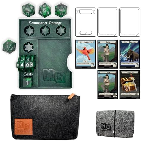 NERD GEAR Commander Essentials Kit - Ultimate Accessory for MTG Commander EDH - MTG Command Zone Tray - Health Counter - Spin Down Dice - Dry Erase Tokens (Midnight Forest)