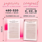 LLBA LashFolio Narrow Promade Fans | Handmade Volume Eyelashes | Multi Selections 5D~10D | C CC D Curl | Thickness 0.03~0.07mm | 8-15mm Length | Long Lasting & Easy Application (5D-0.07 CC 8mm-11mm)