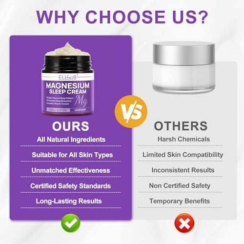 Magnesium Cream - Enriched with Almond Oil, Lavender, and Vitamin E for Deep Relaxation - Natural Magnesium Lotion for Skin Nourishment and Quick Absorption - Lavender