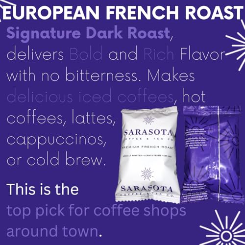 Sarasota Coffee Ground Packets | Gourmet Dark French Roast Ground Coffee Packs | Cubano European | Low Acid Mold Free Singles Individual Pouches for 12 Cup Coffee Maker | 2 Ounce Bags, 12 Count
