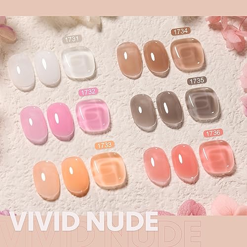 GAOY 6 Colors Builder Gel Set for Nails, Milky White Pink Nude Jelly Nail Strengthener, Soak Off Extension Hard Gel, Vivid Nude 6pcs Vivid Nude