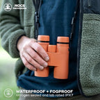 Nocs Provisions Pro Issue 10x42 Compact Fogproof Waterproof Binoculars for Adults & Kids, 10X Magnification, Wide View Multi-Coated Lenses for Bird Watching, Hunting & Stargazing - Carnelian Orange
