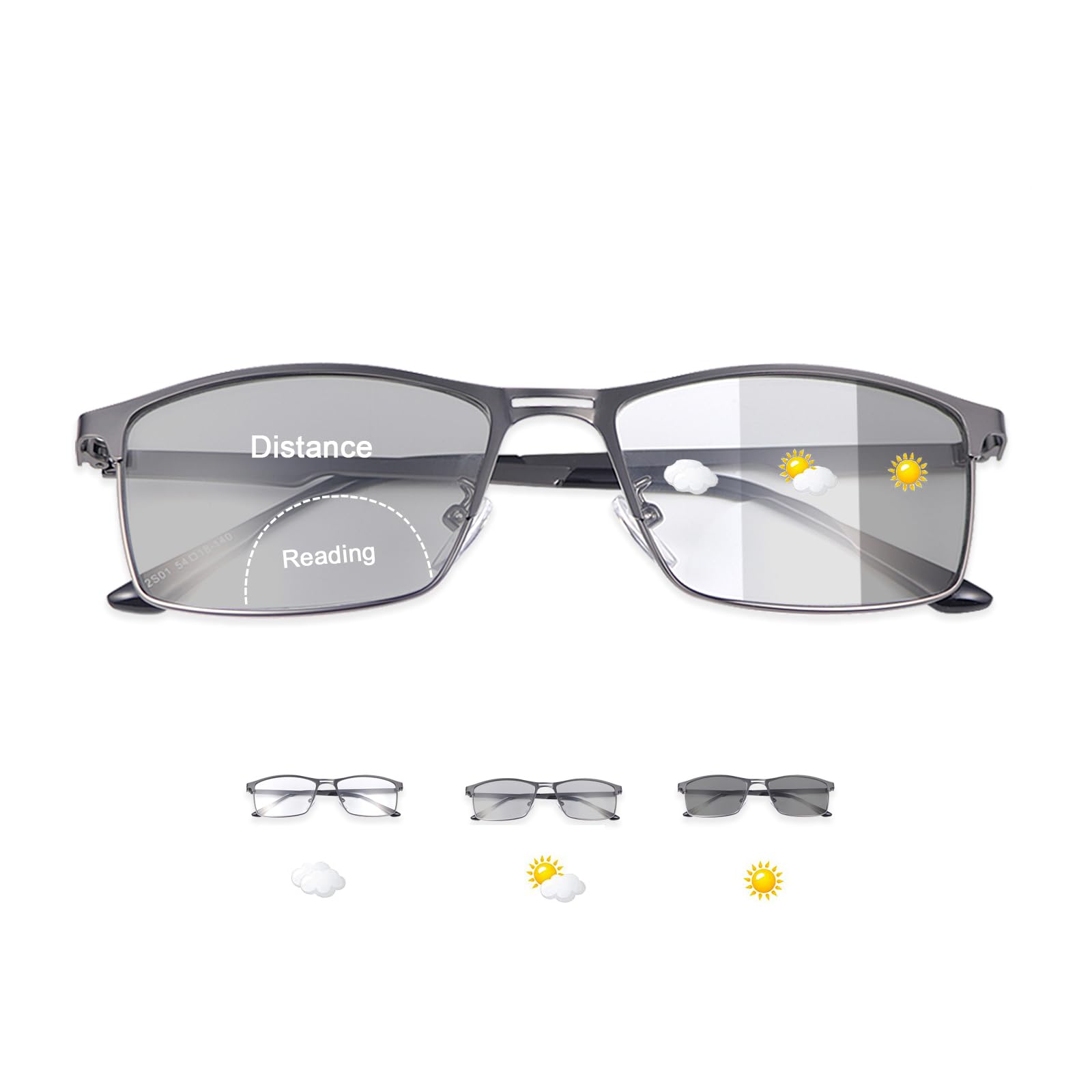YIMI Photochromic Bifocal Reading Glasses UV Outdoor Sunglasses Computer Anti Blue Light Transition Eyeglasses for Men Women(Black, 1.50, multiplier_x)