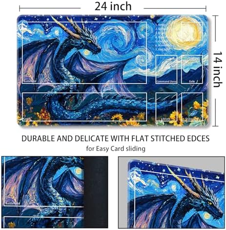 MTG Playmat with Zones Magic Card Playmat Game Mat,TCG & CCG Card Games Mat with Free Storage Bags Size 24 x 14 Inches (with Zones,Dragon1)