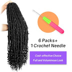 Crochet Butterfly Locs with Curly Ends 36 Inch, Boho Distressed Butterfly Locs Crochet Hair, Black Bohemian Goddess Faux Butterfly Braids with Curly Ends (6 Packs, 1#)