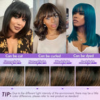 Bang Wigs Human Hair Glueless Straight Layered Bob Hairstyle 4x2 Transparent Lace Ombre Brown Highlights for Women 18 Inch
