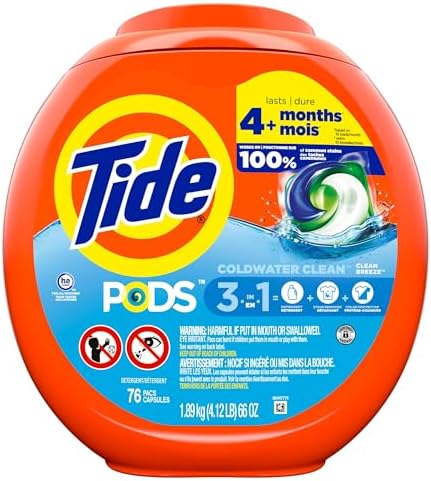 Tide PODS Liquid Laundry Detergent Soap Pacs HE Compatible 76 Count Powerful 3-in-1 Clean in one Step Clean Breeze Scent