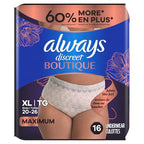 Always Discreet Boutique Incontinence and Postpartum Underwear for Women, Maximum Protection, Extra Large, Rosy, 16 Count