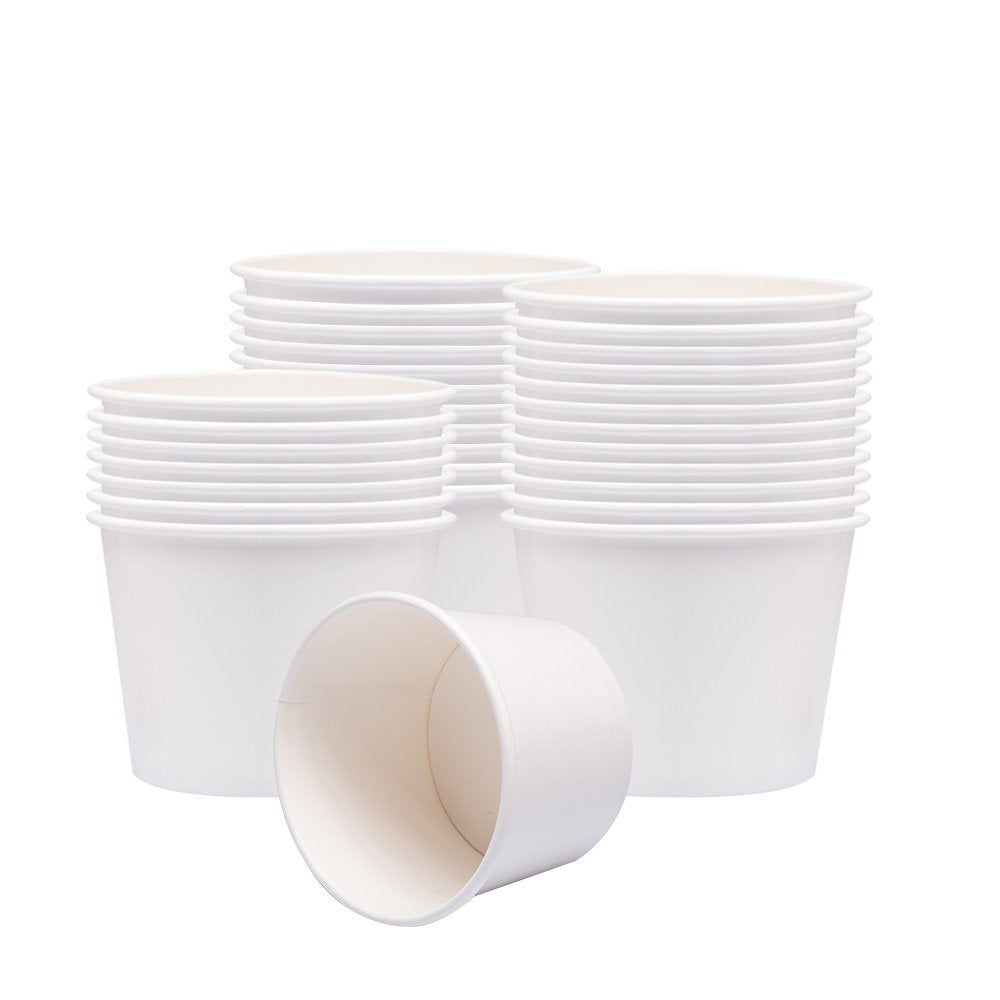 Belinlen 50 SET 8 OZ Disposable White Ice Cream Cups with Lids Medium Hot and Cold To Go Cups Paper Cup Takeout Food Container