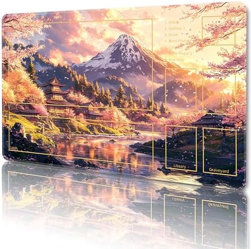 MTG Playmat with Zones Magic Card Playmat Game Mat,TCG & CCG Card Games Mat with Free Storage Bags Size 24 x 14 Inches (with Zones,Mountain2)