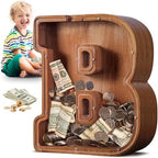 Summidate Large Wooden Piggy Bank for Kids Adults, Alphabets Letter A-Z Piggy Bank for Boys Girls, Coins Bills Change Bank Box Personalized Initial Name Kids Money Bank for Birthday Present and Decor