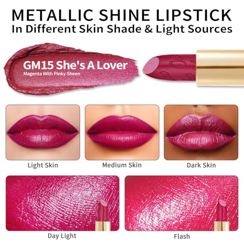 Oulac Matte Lipstick with Metallic Shine, Comfortable Creamy Texture, Smooth No Grainy Feeling, Vegan & Gluten Free, Full-Coverage Lip Colour 4.3 g, GM15 She's A Lover