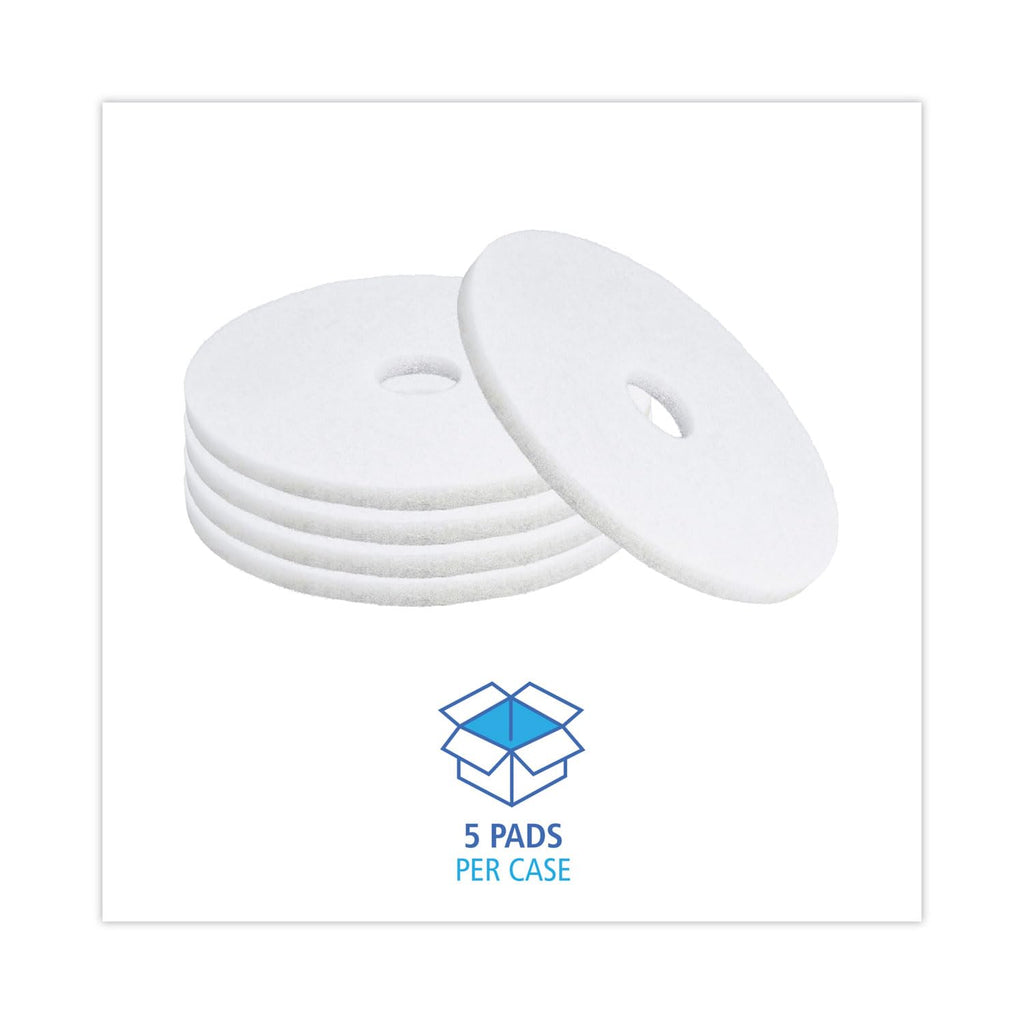Boardwalk Polishing Floor Pads, 17" Diameter, White, 5/Carton