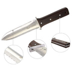 CIELCERA 12" Hori Hori Garden Knife with FREE Diamond Sharpening Rod, Stainless Steel Blade with Protective Handguard and Full Tang Handle, Comes with Thick Sheath and Gift Box