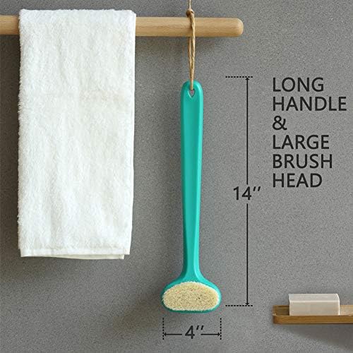 Upgraded Bath Body Brush with Comfy Bristles Long Handle Gentle Exfoliation Improve Skin's Health and Beauty Bath Shower Wet or Dry Brushing Body Brush (14 inch, Green +White)