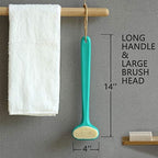 Upgraded Bath Body Brush with Comfy Bristles Long Handle Gentle Exfoliation Improve Skin's Health and Beauty Bath Shower Wet or Dry Brushing Body Brush (14 inch, Green +White)