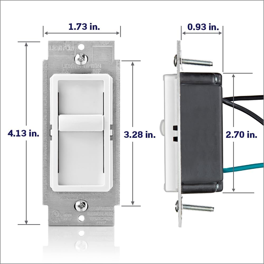 Leviton SureSlide Dimmer Switch for Dimmable LED, Halogen and Incandescent Bulbs, 6672-1LW, White