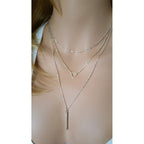 Turandoss 14K White Gold Plated Silver Layered Necklace for Women Jewelry
