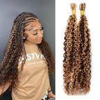 P4/27 Water Wave Bulk Human Hair for Braiding No Weft Highlight Ombre Wet and Wavy Micro Braiding Hair Human Hair Bulk for Boho Box Braids 100g with 2 Bundles 22 Inch