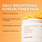 innisfree Green Tea Enzyme Vitamin C Brightening Toner Pads, Korean Face Toner Pads for Glow and Dark Spots