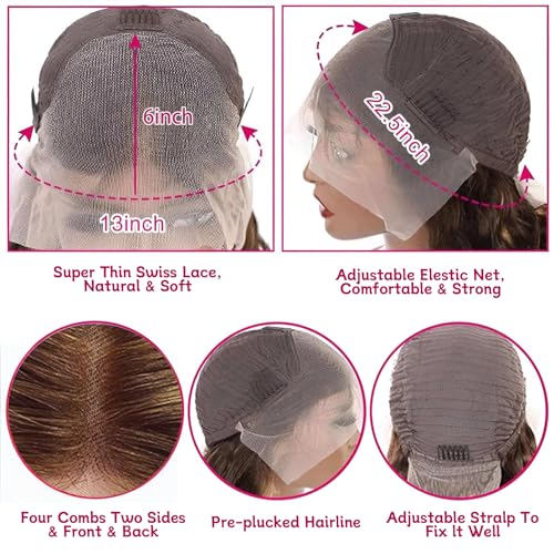Highlight Ombre Lace Front Wig Human Hair 28Inch Honey Blonde Lace Front Wigs Human Hair 13x6 HD Lace Front Wig Human Hair 180% Density 4/27 Colored Straight Human Hair Pre Plucked with Baby Hair