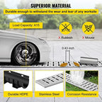 VEVOR Trench Drain System, Channel Drain with Metal Grate, 5.9x5.1-Inch HDPE Drainage for Garage Floors, Black Plastic Trench with End Caps, 3x39 Grate - 3 Pack