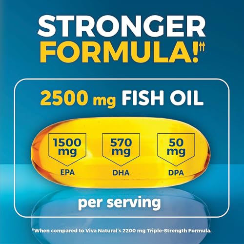 Viva Naturals Omega-3 Fish Oil, Triple Strength, 2500 mg, 60 Softgels – Re-Esterified Omega 3 Fatty Acids Including EPA, DHA, DPA - Pascatarian-Friendly